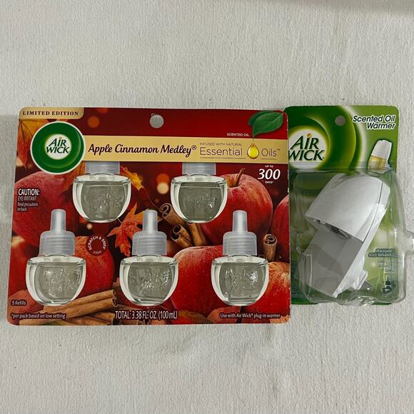 Air Wick Apple Cinnamon Medley Essential Scented Oils 5 Pack Refill & Warmer - Picture 1 of 1